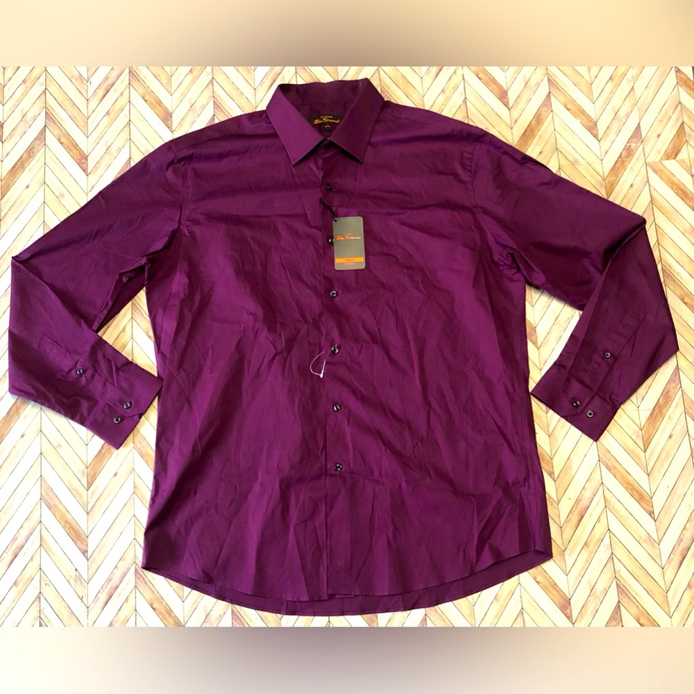 NWT Ben Sherman Stretch Mens Button Down Long Sleeve Shirt. 17 34-35 Purple